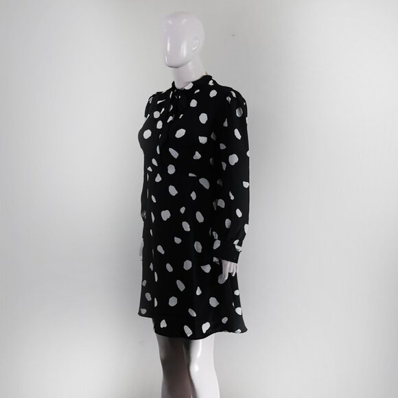 Elegant Tie-Neck Black & White Polka Dot Mini Dress - Picture 2 of 5